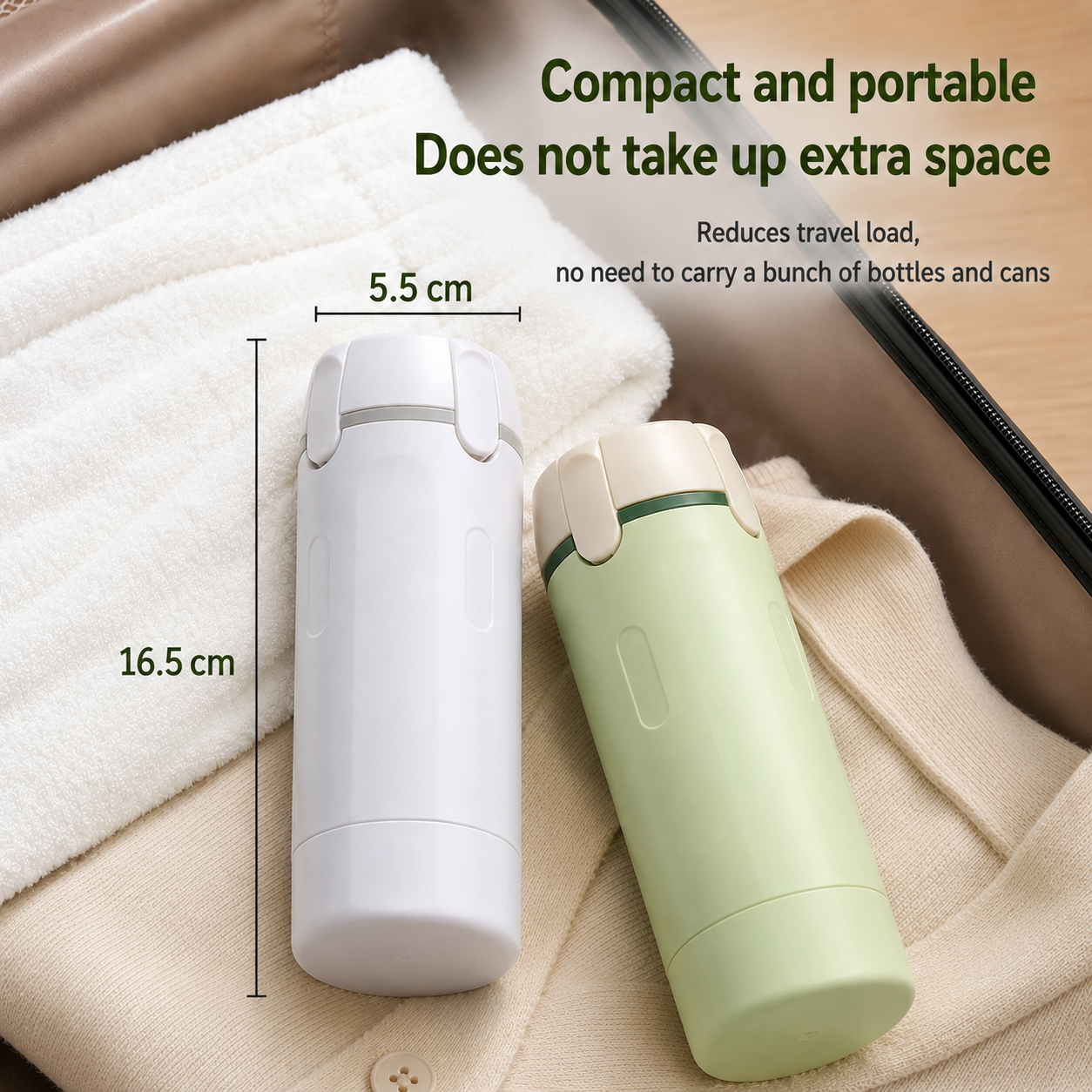 DISPENSADOR DE VIAJE 4 EN 1 CON BOTELLAS PORTÁTILES