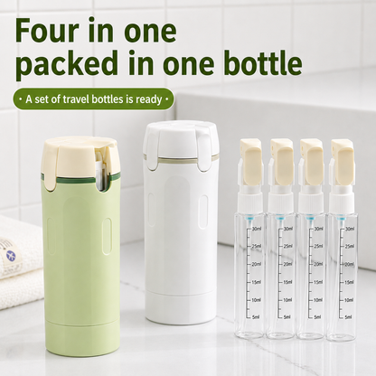 DISPENSADOR DE VIAJE 4 EN 1 CON BOTELLAS PORTÁTILES