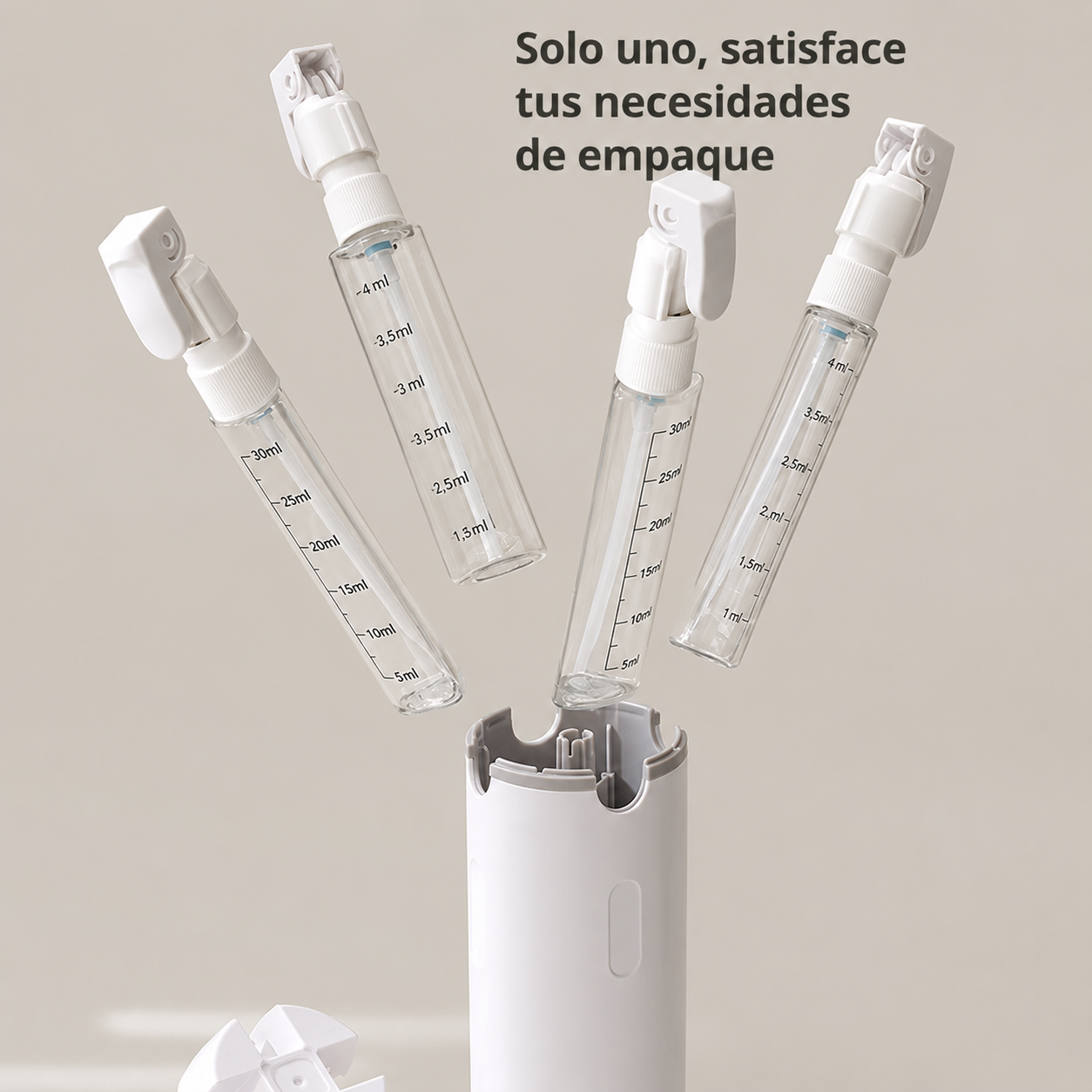 DISPENSADOR DE VIAJE 4 EN 1 CON BOTELLAS PORTÁTILES